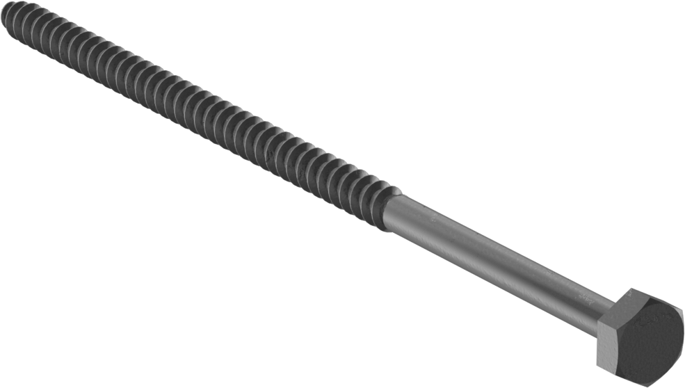 Siyah Oksit Çelik Altıgen Başlı Ahşap Vida, 1/4" Vida Boyutu, 6 inç Uzunluk