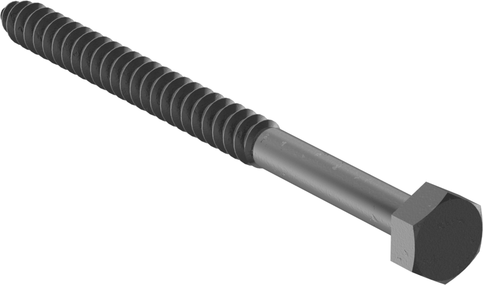 Siyah Oksit Çelik Altıgen Başlı Ahşap Vida, 5/16" Vida Boyutu, 4-1/2" Uzunluk