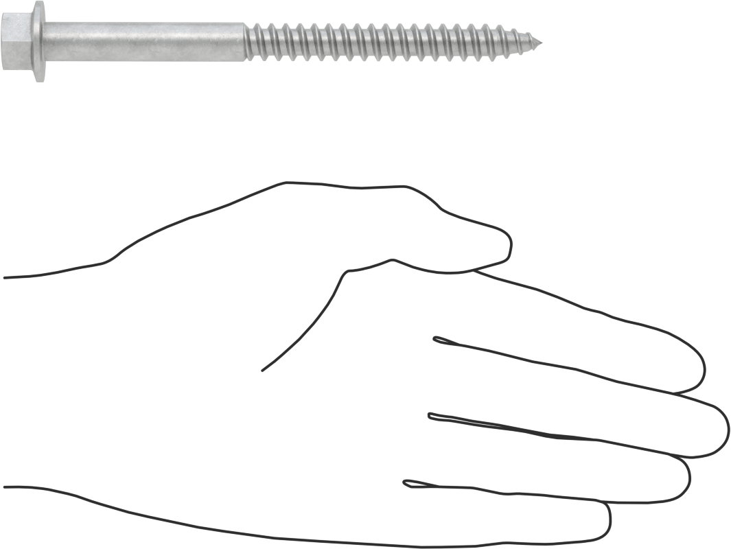 Ahşap için Flanşlı Altıgen Başlı Vidalar, Sıcak Daldırma Galvanizli Çelik, 3/8" Boyut, 5 inç Uzunluk