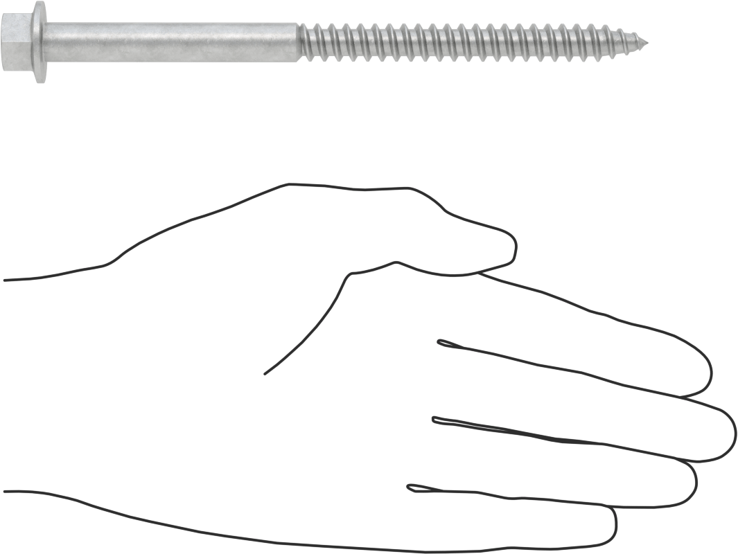 Ahşap için Flanşlı Altıgen Başlı Vidalar, Sıcak Daldırma Galvanizli Çelik, 3/8" Boyut, 6 inç Uzunluk