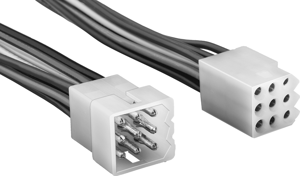 Kompakt Push-In Kontrol/Güç Konektör Seti, 48 inçlik Kablo Uçlu Tapa x Soket, Molex Standart .093", 9 Kutuplu