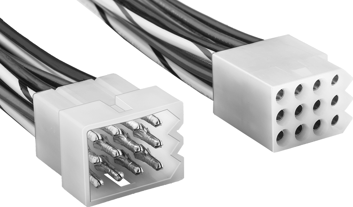 Kompakt Push-In Kontrol/Güç Konektör Seti, 6" Kablo Uçlu Fiş x Soket, Molex Standart .093", 12 Kutuplu