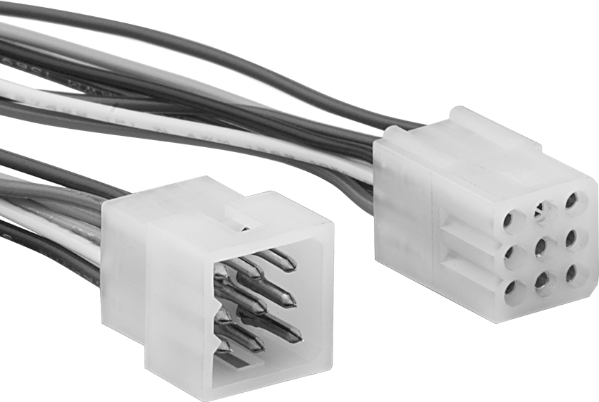 Kompakt Push-In Kontrol/Güç Konektör Seti, 6" Kablo Uçlu Fiş x Soket, Molex Standart .062", 9 Kutup