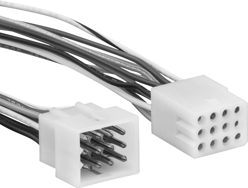 Kompakt Push-In Kontrol/Güç Konektör Seti, 6" Kablo Uçlu Fiş x Soket, Molex Standart .062", 12 Kutuplu
