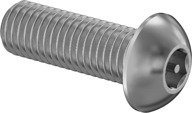 Paslanmaz Çelik Kurcalamaya Dayanıklı Düğme Başlı Altıgen Soketli Vidalar, 1/4"-28 Diş Boyutu, 3/4" Uzunluk