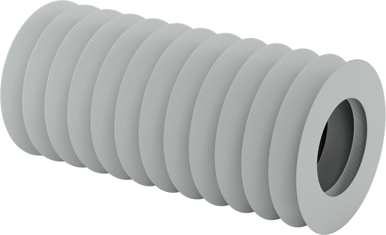 Yüksek Sıcaklığa Dayanıklı Nefes Alabilir Yuvarlak Körük, Flanşlı Uçlu, 3-1/4" ID x 5-3/4" OD, 1' Uzatılmış Uzunluk