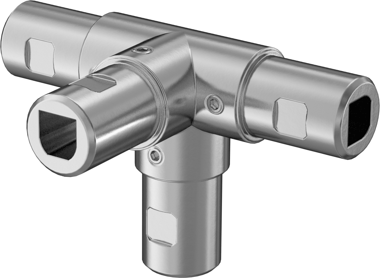 Flush-Fit Aluminum Framing Fitting, 4-Way Tee Connector for 40 mm Rail OD