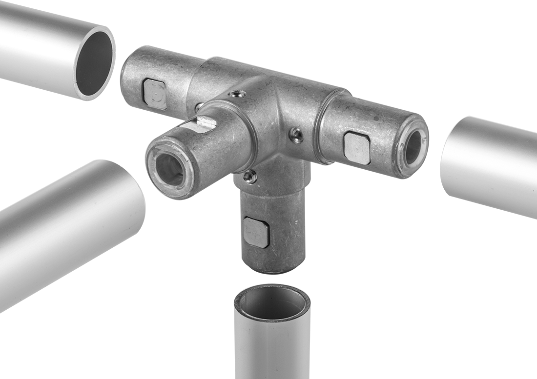 Flush-Fit Aluminum Framing Fitting, 4-Way Tee Connector for 40 mm Rail OD