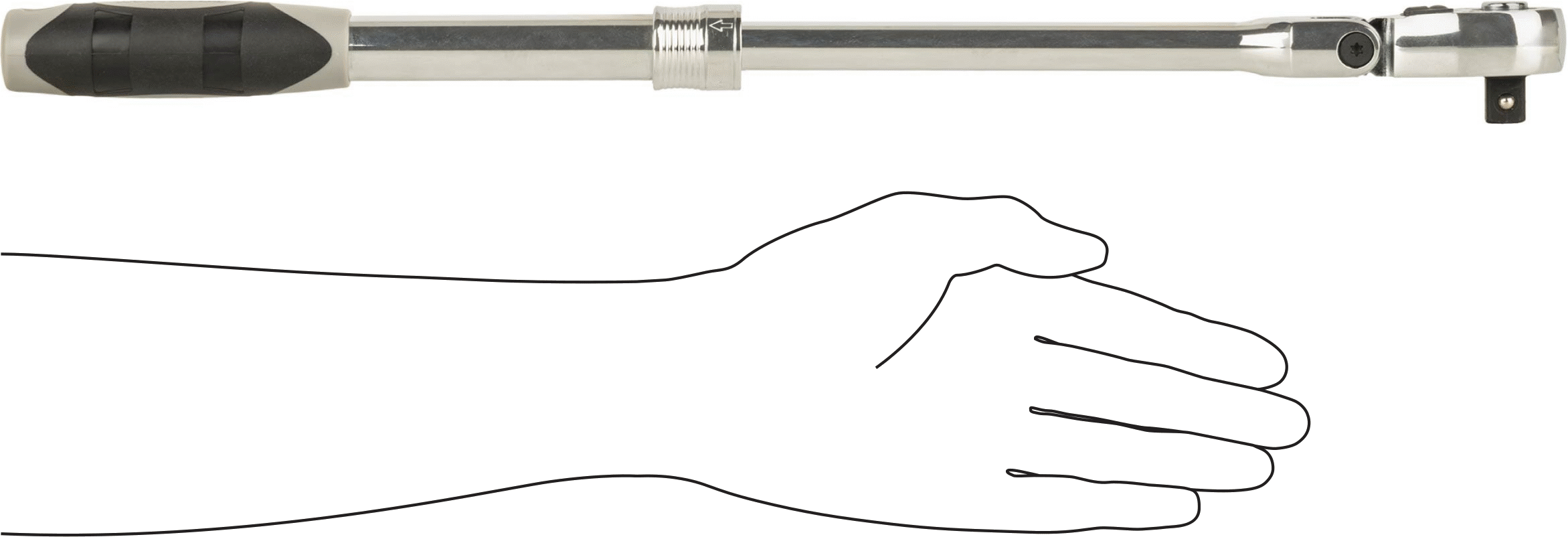 Hızlı Açma Esnek Başlıklı Cırcır Anahtarı, 1/2" Kare Tahrik, 13-1/2“ ila 19” Arasında Ayarlanabilir Toplam Uzunluk