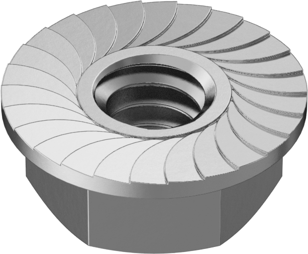 Çinko Kaplı Yüksek Mukavemetli Çelik Tırtıklı Flanş Somunları, Sınıf 8, 1/4"-20 Diş Boyutu