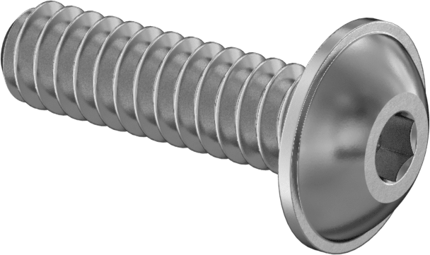 Çinko Kaplı Flanşlı Düğme Başlı Altıgen Soketli Vida, Alaşımlı Çelik, 6-32 Diş Boyutu, 1/2" Uzunluk