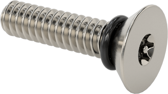 Sızdırmaz, Kurcalamaya Dayanıklı Torx Düz Başlı Vidalar, Buna-N O-Ringli 18-8 Paslanmaz Çelik, 4-40 Diş Boyutu, 1/2" Uzunluk