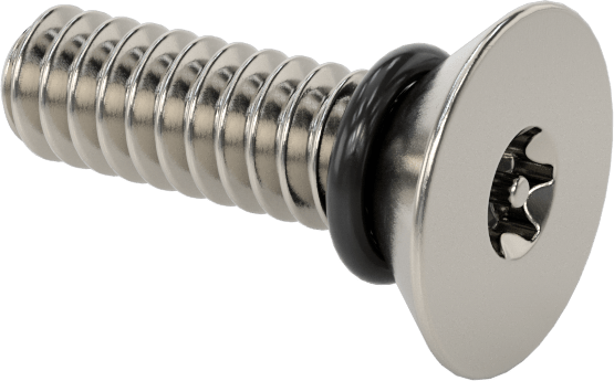 Sızdırmaz, Kurcalamaya Dayanıklı Torx Düz Başlı Vidalar, Buna-N O-Ringli 18-8 Paslanmaz Çelik, 6-32 Diş Boyutu, 1/2" Uzunluk