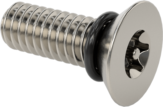 Sızdırmaz, Kurcalamaya Dayanıklı Torx Düz Başlı Vidalar, Buna-N O-Ringli 18-8 Paslanmaz Çelik, 8-32 Diş Boyutu, 1/2" Uzunluk