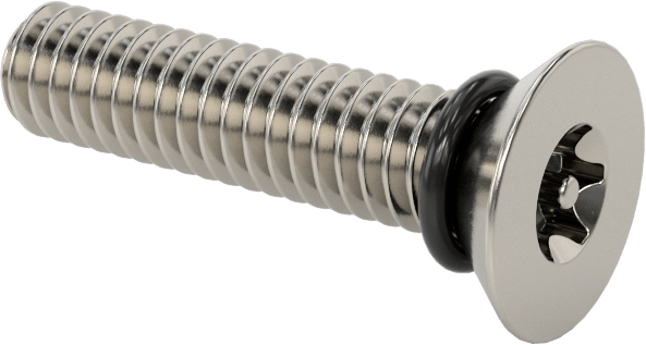 Sızdırmaz, Kurcalamaya Dayanıklı Torx Düz Başlı Vidalar, Buna-N O-Ringli 18-8 Paslanmaz Çelik, 8-32 Diş Boyutu, 3/4" Uzunluk