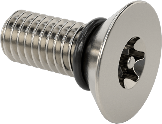 Sızdırmaz, Kurcalamaya Dayanıklı Torx Düz Başlı Vidalar, Buna-N O-Ringli 18-8 Paslanmaz Çelik, 10-32 Diş Boyutu, 1/2" Uzunluk