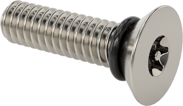 Sızdırmaz, Kurcalamaya Dayanıklı Torx Düz Başlı Vidalar, Buna-N O-Ringli 18-8 Paslanmaz Çelik, 1/4"-20 Diş Boyutu, 1" Uzunluk