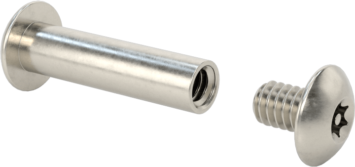 Kurcalamaya Dayanıklı Torx Bağlama Silindiri ve Vida, 1/4"-20 Diş Boyutu, 1-1/4“-1-1/2” Malzeme Kalınlığı için