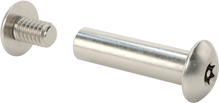 Kurcalamaya Dayanıklı Torx Bağlama Silindiri ve Vida, 1/4"-20 Diş Boyutu, 1-1/4“-1-1/2” Malzeme Kalınlığı için