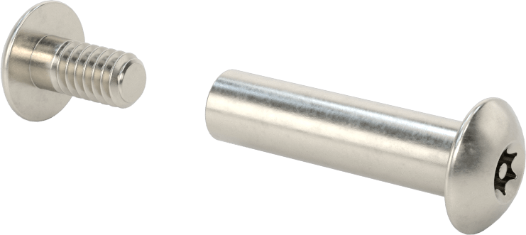 Kurcalamaya Dayanıklı Torx Bağlama Silindiri ve Vida, 1/4"-20 Diş Boyutu, 1-1/2“-1-5/8” Malzeme Kalınlığı için