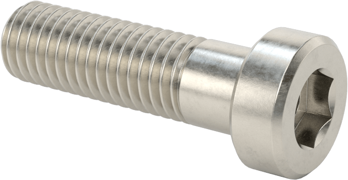 18-8 Paslanmaz Çelik Düşük Profilli Soket Başlı Vida, Pilot Girintili Altıgen, M10 x 1,5 mm Diş, 35 mm Uzunluk
