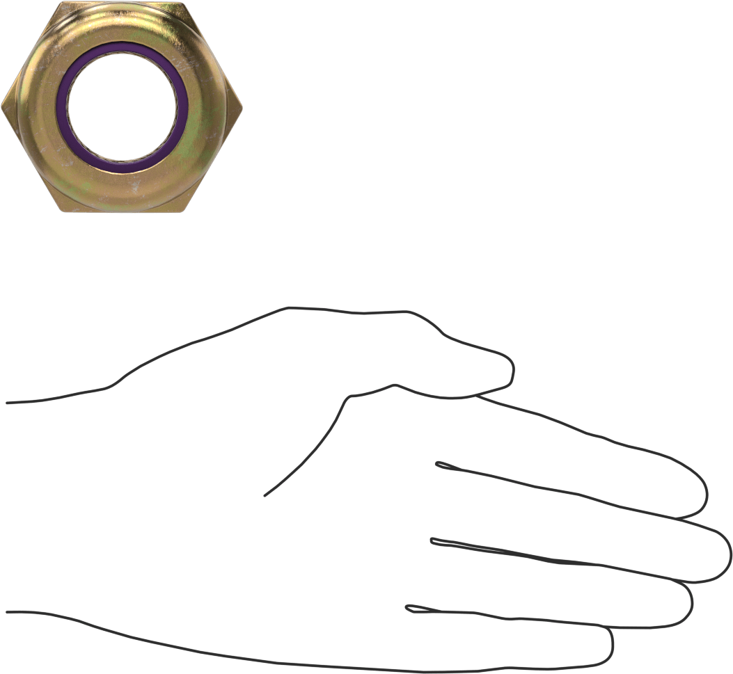 Yüksek Mukavemetli Çelik Naylon Ekli Kilit Somunu, Ağır Profil, Sarı Kromat Kaplamalı Çinko, 1-1/4"-7 Diş
