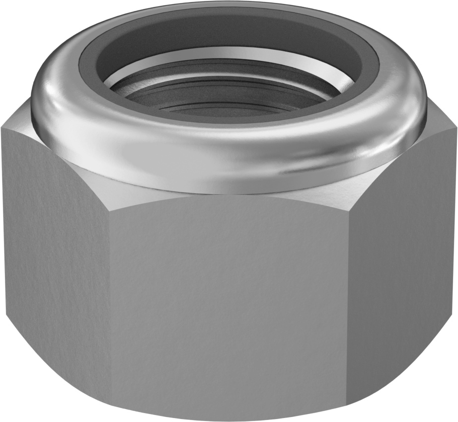 Orta Mukavemetli Çelik Naylon Ekli Kilit Somunu, Yüksek Profil, Çinko Kaplamalı, M16 x 1,5 mm Diş, 18 mm Yükseklik