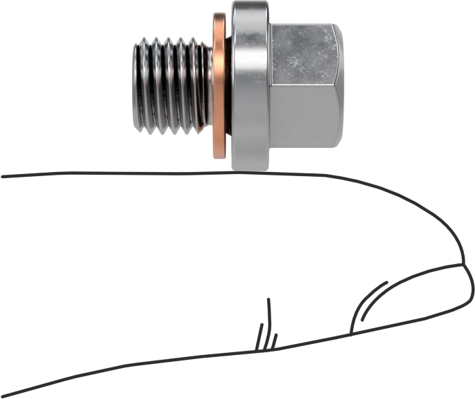 Düşük Basınçlı Çelik Dişli Tapa, Bakır Pullu Dış Altıgen Tahrik, M8 x 1 mm Diş