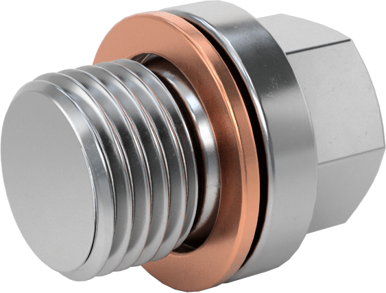 Düşük Basınçlı Çelik Dişli Tapa, Bakır Pullu Dış Altıgen Tahrik, M10 x 1 mm Diş