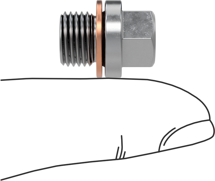Düşük Basınçlı Çelik Dişli Tapa, Bakır Pullu Dış Altıgen Tahrik, M10 x 1 mm Diş