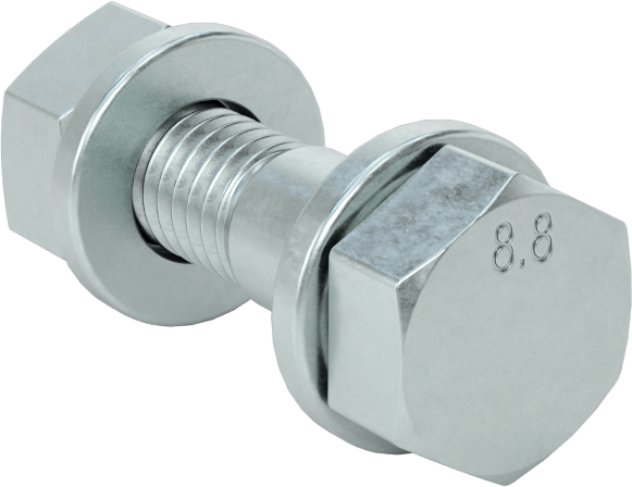 Sınıf 8.8 Çelik Altıgen Başlı Vidalar, Somunlar ve Pullar ile, Orta Mukavemet, M6 x 1 mm Diş, 25 mm Uzunluk