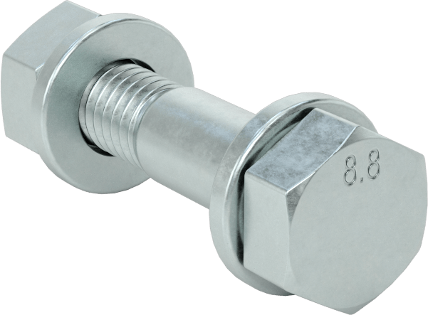 Sınıf 8.8 Çelik Altıgen Başlı Vidalar, Somunlar ve Pullar ile, Orta Mukavemet, M6 x 1 mm Diş, 30 mm Uzunluk