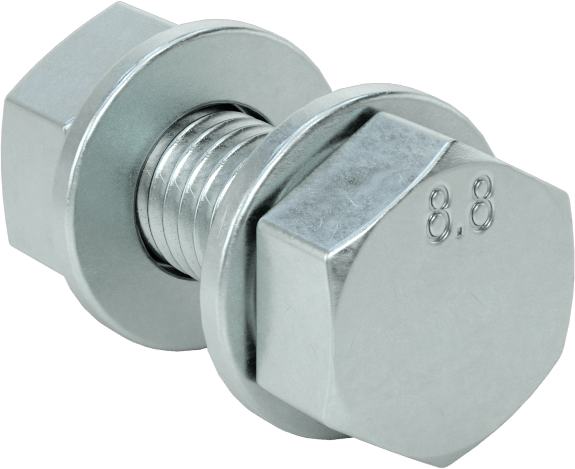 Sınıf 8.8 Çelik Altıgen Başlı Vidalar, Somunlar ve Pullar ile, Orta Mukavemet, M8 x 1,25 mm Diş, 25 mm Uzunluk