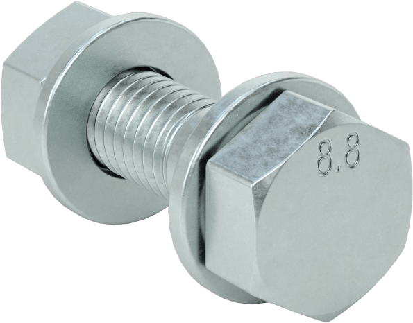 Sınıf 8.8 Çelik Altıgen Başlı Vidalar, Somunlar ve Pullar ile, Orta Mukavemet, M8 x 1,25 mm Diş, 30 mm Uzunluk