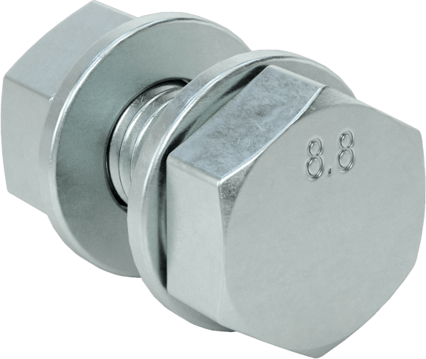 Sınıf 8.8 Çelik Altıgen Başlı Vidalar, Somunlar ve Pullar ile, Orta Mukavemet, M10 x 1,5 mm Diş, 25 mm Uzunluk