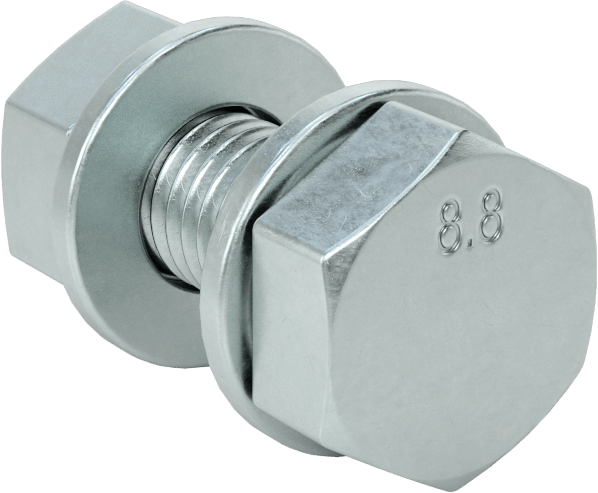 Sınıf 8.8 Çelik Altıgen Başlı Vidalar, Somunlar ve Pullar ile, Orta Mukavemet, M10 x 1,5 mm Diş, 30 mm Uzunluk