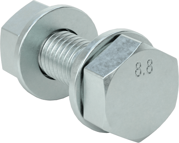 Sınıf 8.8 Çelik Altıgen Başlı Vidalar, Somunlar ve Pullar ile, Orta Mukavemet, M10 x 1,5 mm Diş, 35 mm Uzunluk