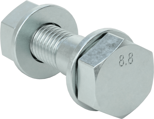 Sınıf 8.8 Çelik Altıgen Başlı Vidalar, Somunlar ve Pullar ile, Orta Mukavemet, M10 x 1,5 mm Diş, 40 mm Uzunluk