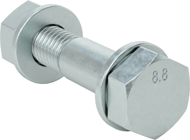 Sınıf 8.8 Çelik Altıgen Başlı Vidalar, Somunlar ve Pullar ile, Orta Mukavemet, M10 x 1,5 mm Diş, 50 mm Uzunluk