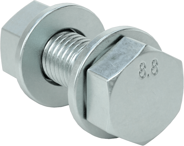 Sınıf 8.8 Çelik Altıgen Başlı Vidalar, Somunlar ve Pullar ile, Orta Mukavemet, M12 x 1,75 mm Diş, 40 mm Uzunluk
