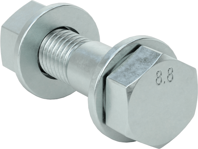 Sınıf 8.8 Çelik Altıgen Başlı Vidalar, Somunlar ve Pullar ile, Orta Mukavemet, M12 x 1,75 mm Diş, 50 mm Uzunluk