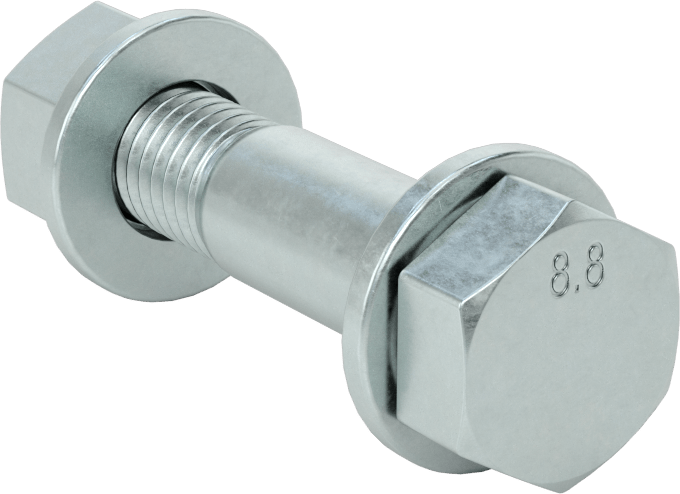 Sınıf 8.8 Çelik Altıgen Başlı Vidalar, Somunlar ve Pullar ile, Orta Mukavemet, M12 x 1,75 mm Diş, 60 mm Uzunluk