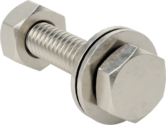 Somun ve Pullu 18-8 Paslanmaz Çelik Altıgen Başlı Vidalar, 1/4"-20 Diş Boyutu, 1-1/4" Uzunluk