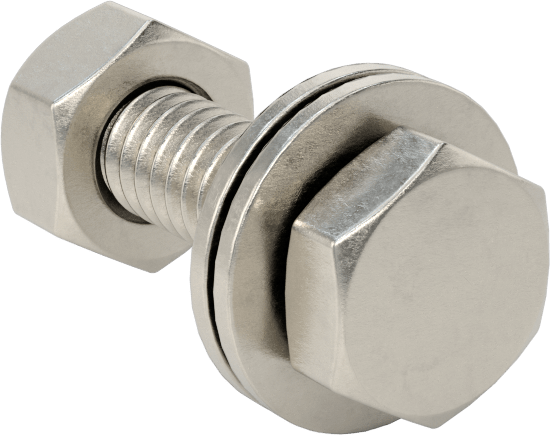 Somun ve Pullu 18-8 Paslanmaz Çelik Altıgen Başlı Vidalar, 1/4"-20 Diş Boyutu, 1" Uzunluk