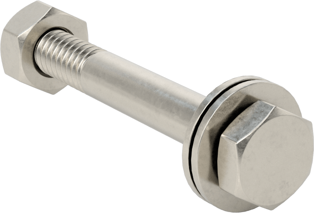 Somun ve Pullu 18-8 Paslanmaz Çelik Altıgen Başlı Vidalar, 1/4"-20 Diş Boyutu, 2" Uzunluk