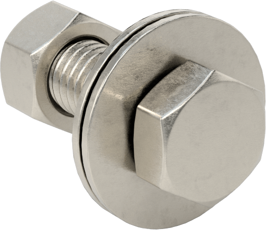 Somun ve Pullu 18-8 Paslanmaz Çelik Altıgen Başlı Vidalar, 3/8"-16 Diş Boyutu, 1-1/4" Uzunluk
