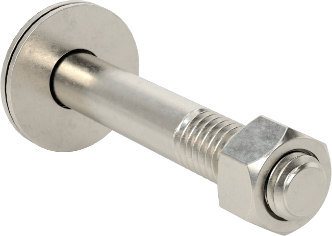 Somun ve Pullu 18-8 Paslanmaz Çelik Altıgen Başlı Vidalar, 3/8"-16 Diş Boyutu, 2-1/2" Uzunluk