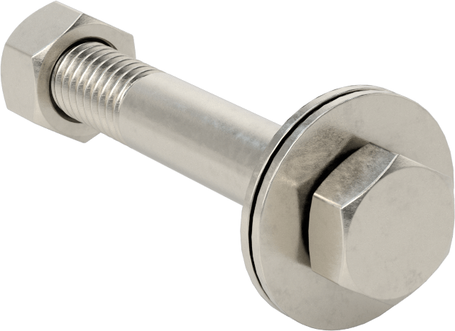Somun ve Pullu 18-8 Paslanmaz Çelik Altıgen Başlı Vidalar, 3/8"-16 Diş Boyutu, 2-1/2" Uzunluk
