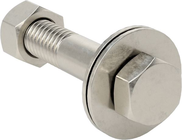 Somun ve Pullu 18-8 Paslanmaz Çelik Altıgen Başlı Vidalar, 3/8"-16 Diş Boyutu, 2" Uzunluk