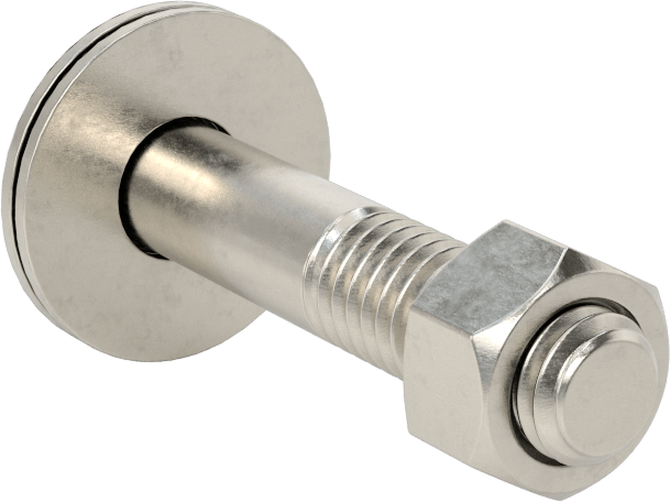 Somun ve Pullu 18-8 Paslanmaz Çelik Altıgen Başlı Vidalar, 3/8"-16 Diş Boyutu, 2" Uzunluk